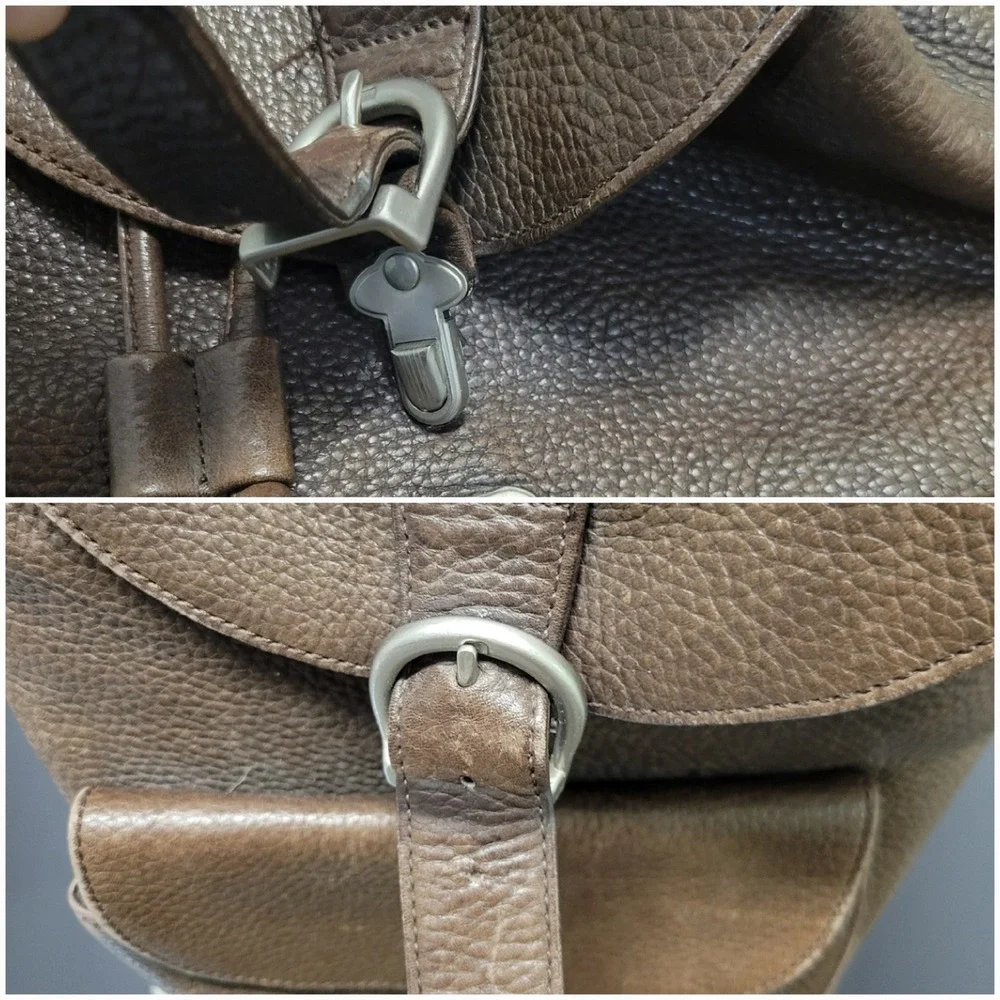 Vintage 90s y2k‎ Backpack Brown Pebbled Genuine Leather Drawstring OS